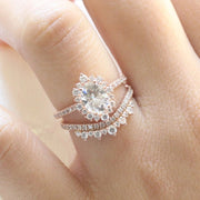 Oval Cut Moissanite Tiara Halo Engagement Ring with Matching Band